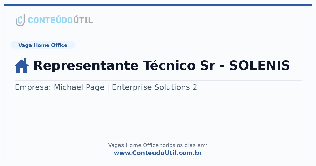 Vaga Home Office: Representante Técnico Sr - SOLENIS na empresa Michael Page | Enterprise Solutions 2 | Quero Home