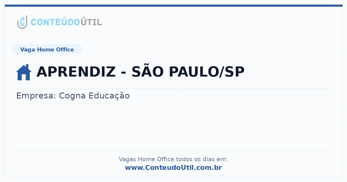 Vaga Home Office: APRENDIZ - SÃO PAULO/SP na empresa Cogna Educação | Quero Home