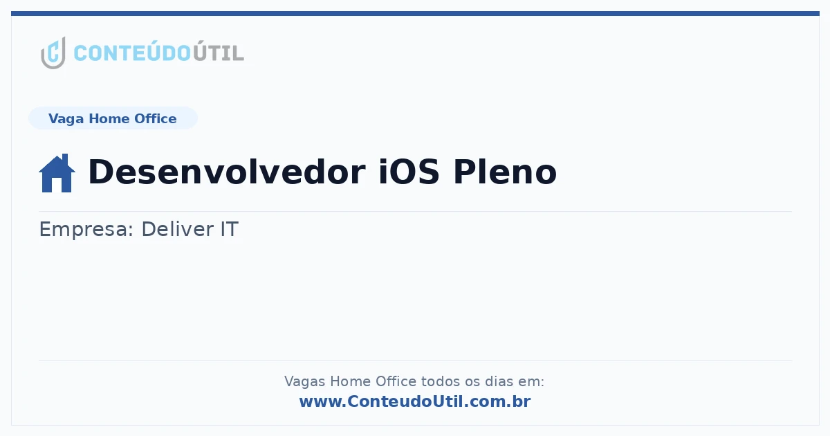 Vaga Home Office: Desenvolvedor iOS Pleno na empresa Deliver IT | Quero Home